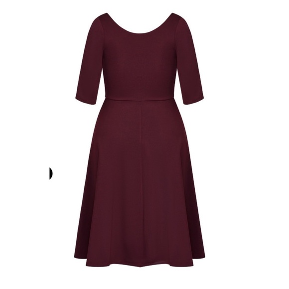 NEW CITY CHIC Cute Girl Fit and Flare Elbow Sleeve Midi Dress Burgundy Size 22 - Picture 6 of 9